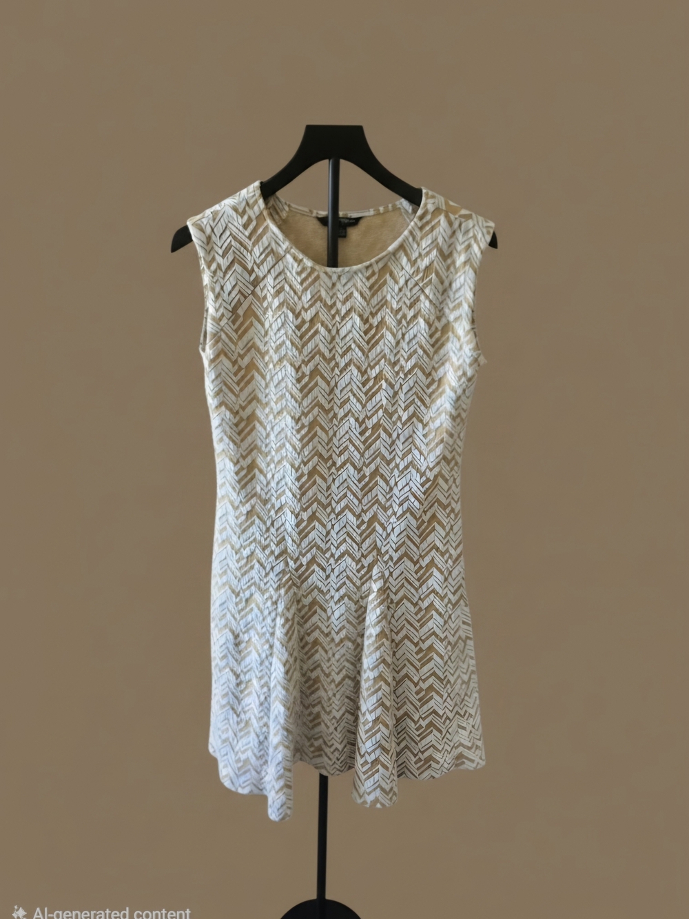 Sharagano Cream and White Chevron Lace Mini Dress